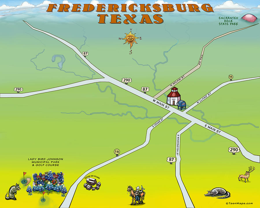 Fredericksburg Texas Fun Map Digital Art by Kevin Middleton