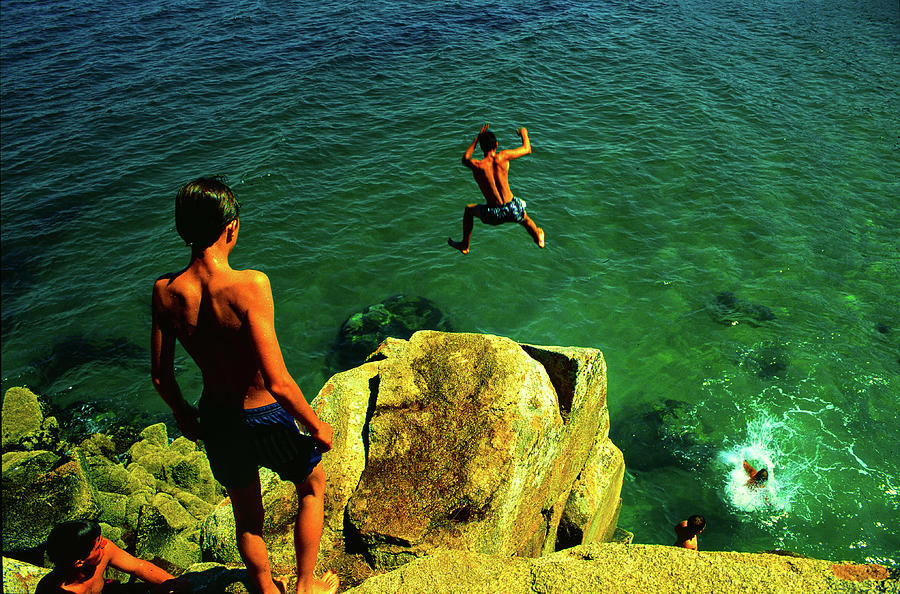 Free Fall - Cliff Jumping, Mediterranean, France Photograph by Earth And Spirit