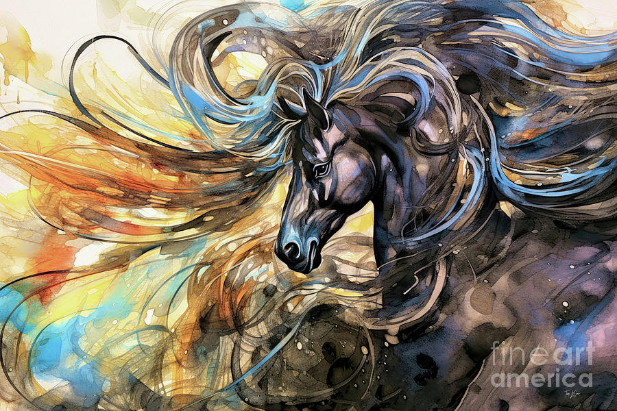 Yellowstone National Park Painting - Free Flowing Stallion by Tina LeCour