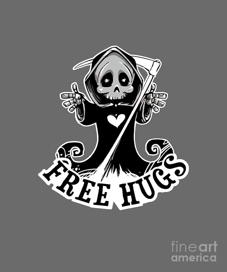Free Hugs Grim Reaper with Scythe and Heart on a Tapestry - Textile by ...
