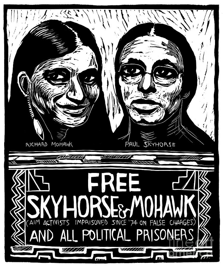 Free Skyhorse and Mohawk And All Political Prisoners, 1977 Drawing by Rachael Romero