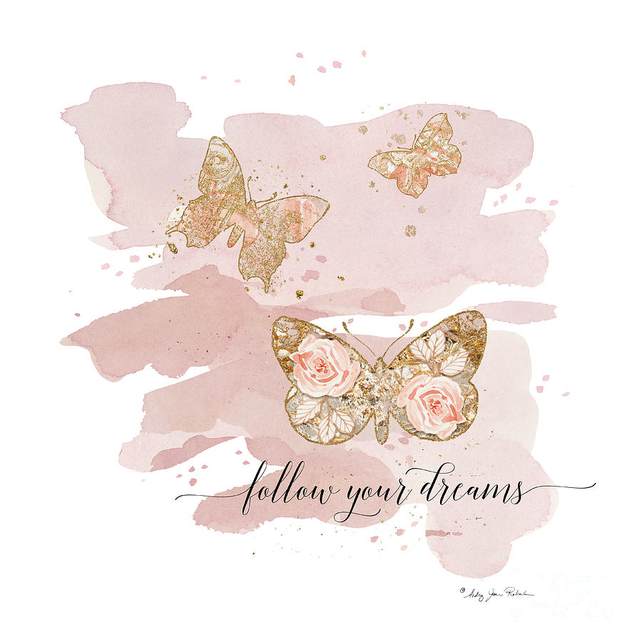 Free Spirit Butterflies Follow Your Dreams Blush Peach Rose Gold  Painting by Audrey Jeanne Roberts