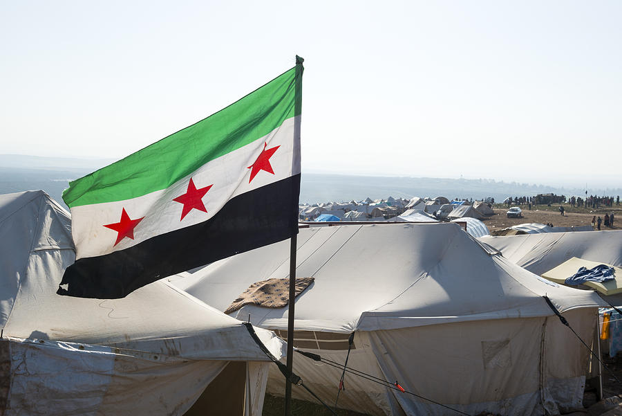 Free Syrian flag in refugee camp (Atmeh, Syria) Photograph by Joel Carillet