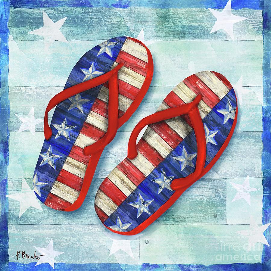 Watercolor Painting - Freedom Flip Flops IV by Paul Brent