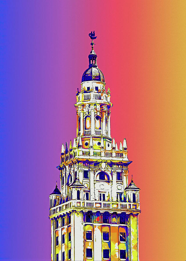 Freedom Tower in Miami, Florida - colorful digital painting Digital Art by Nicko Prints