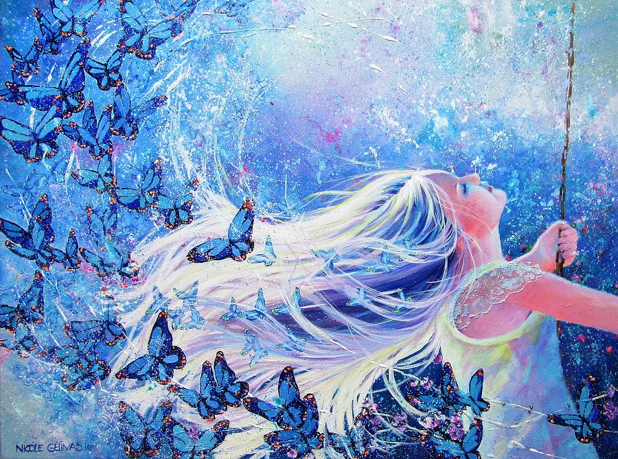 Freedom with butterflies Painting by Nicole Gelinas