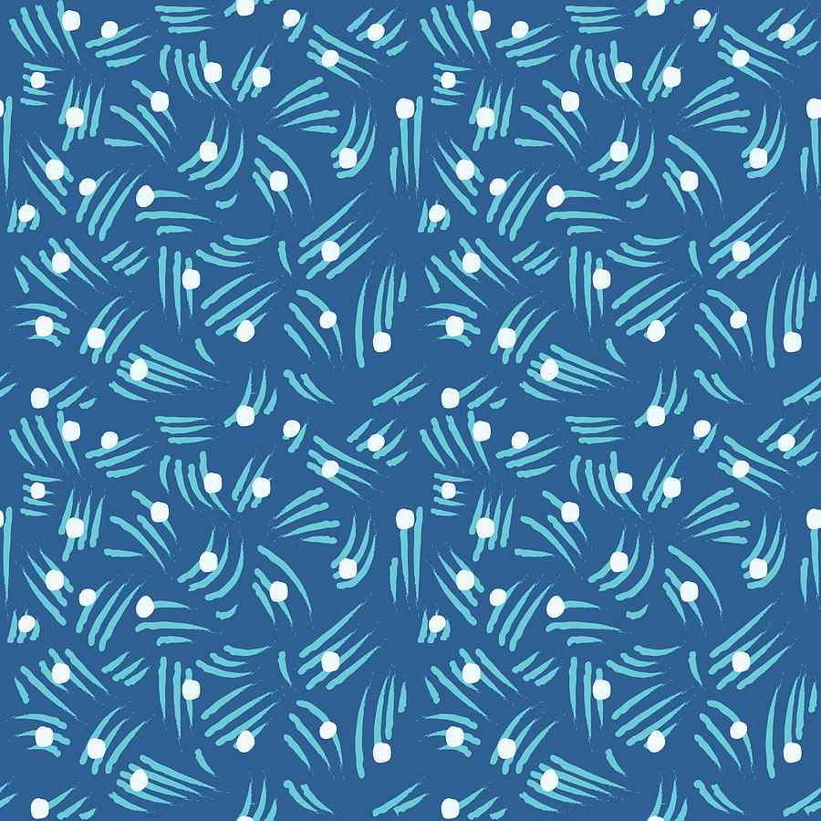 Freehand Lines And Dots Pattern - Blue Digital Art