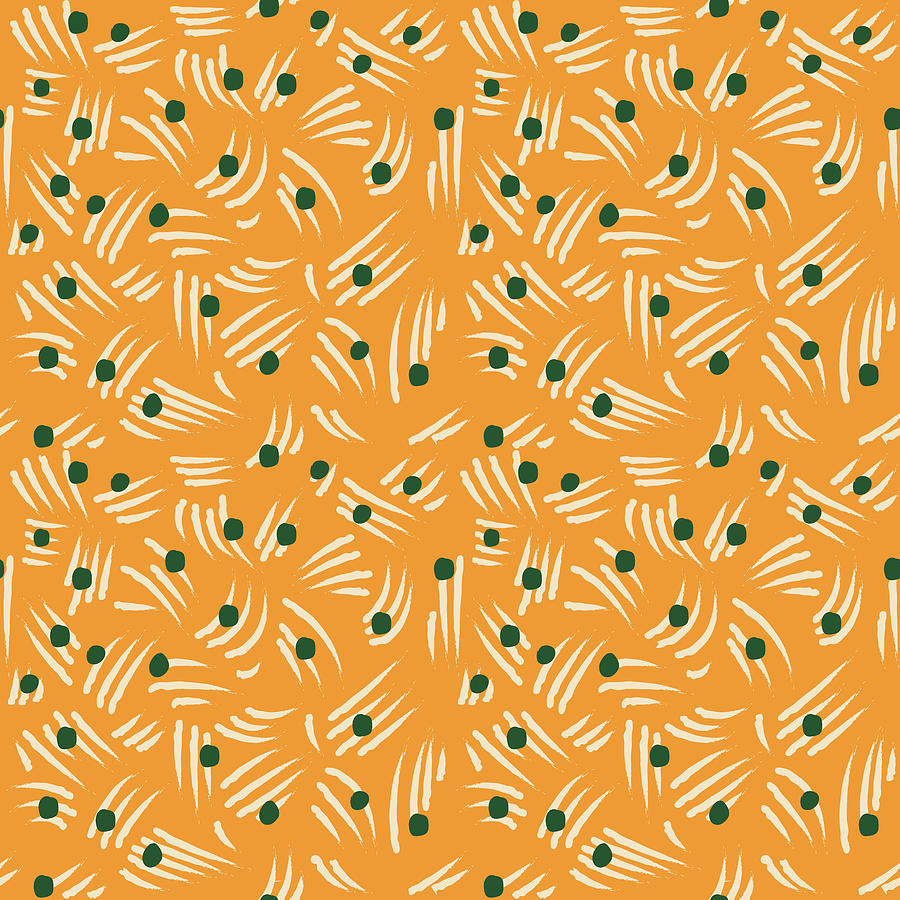 Freehand Lines And Dots Pattern - Orange Digital Art