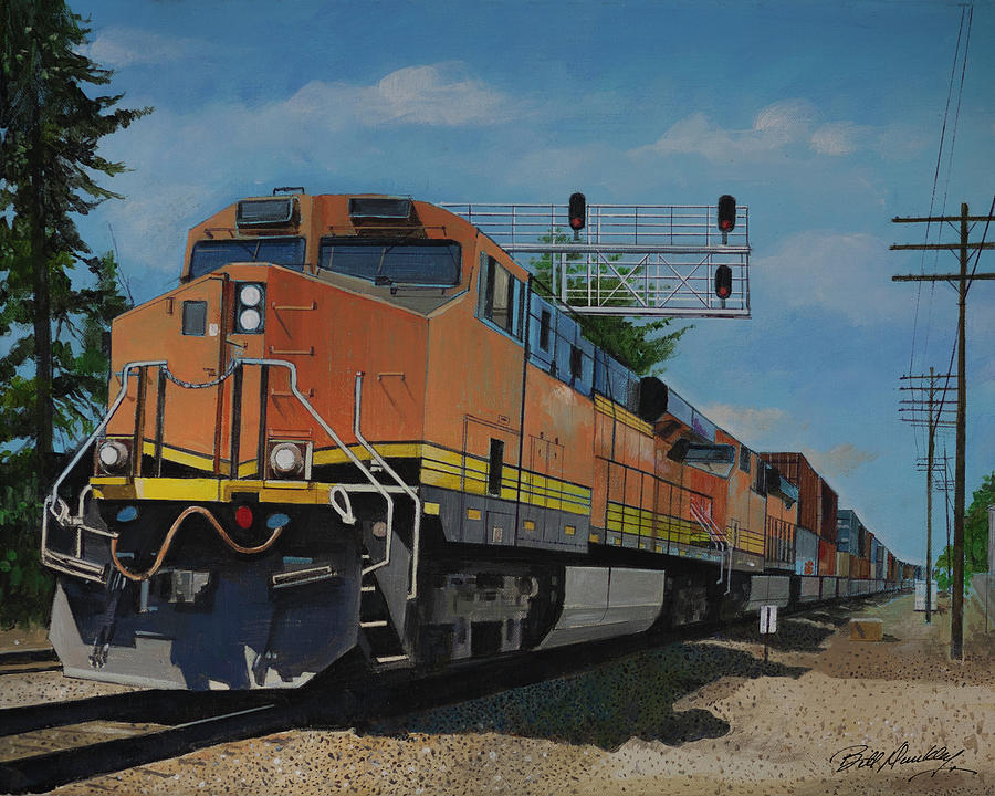 Train Painting - Freight Train Locomotive by Bill Dunkley