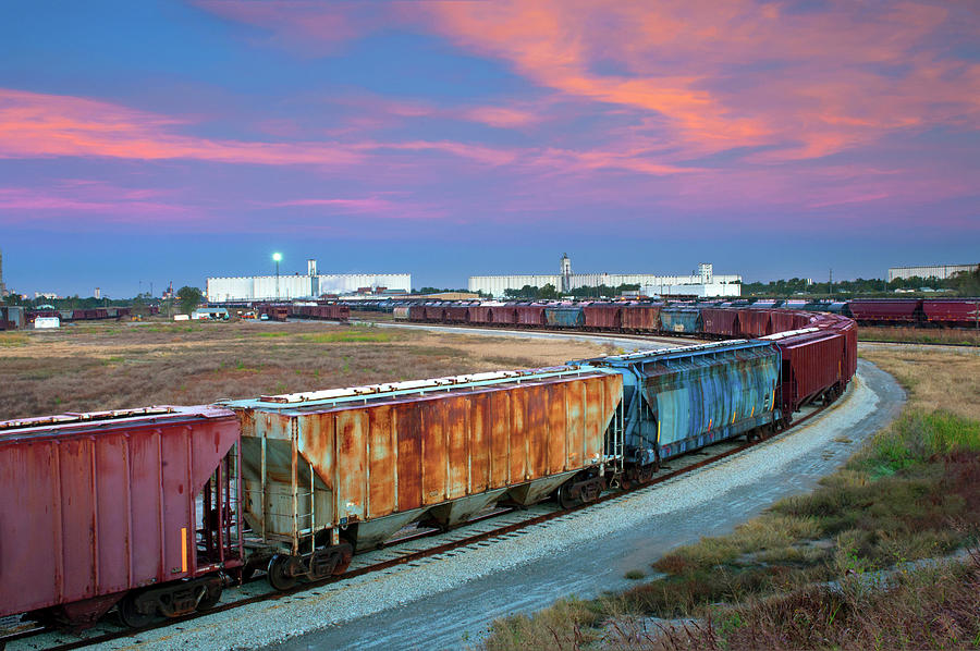 Freight Trains, Grain Elevators, Kansas Photograph by Anthony John Coletti