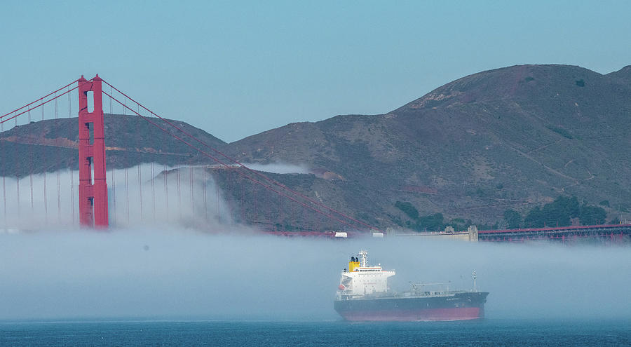 Freighter Emerging from the Fog Photograph by Ken Stampfer