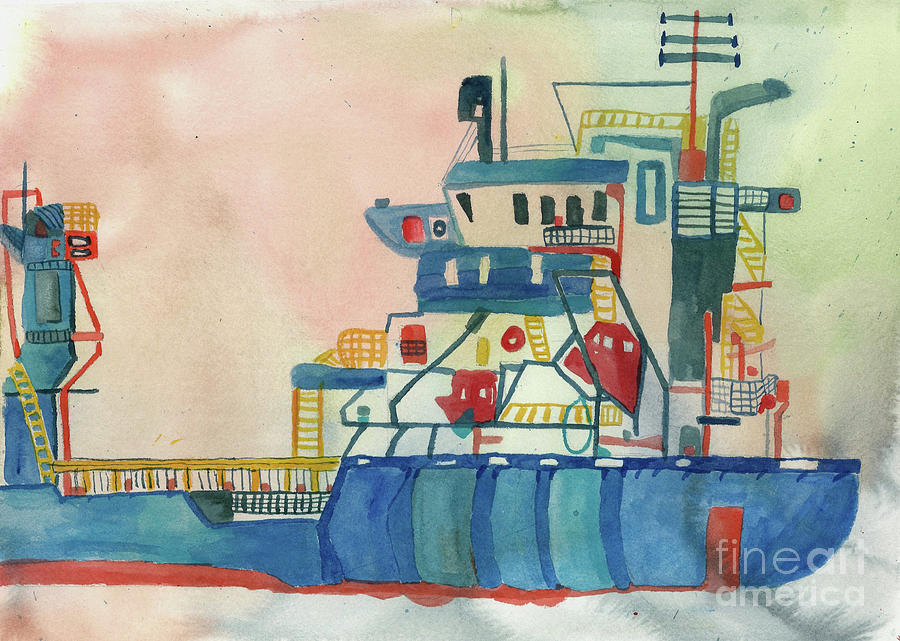 Freighter Painting by L A Feldstein
