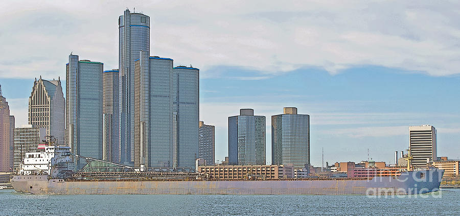 Freighter Passes Detroit Photograph