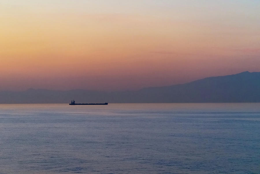 Freighter Silhouette at Dusk Photograph by William Dickman