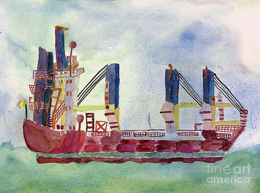 Transportation Painting - Freighter Three by L A Feldstein