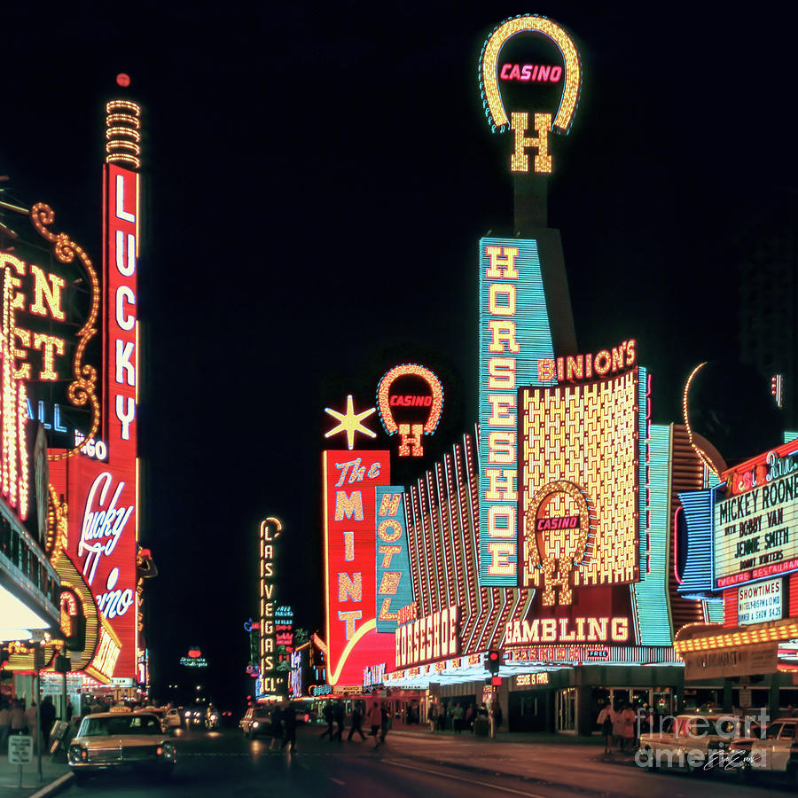 Fremont Street at Night in 1967 1 to 1 Ratio Photograph by Aloha Art