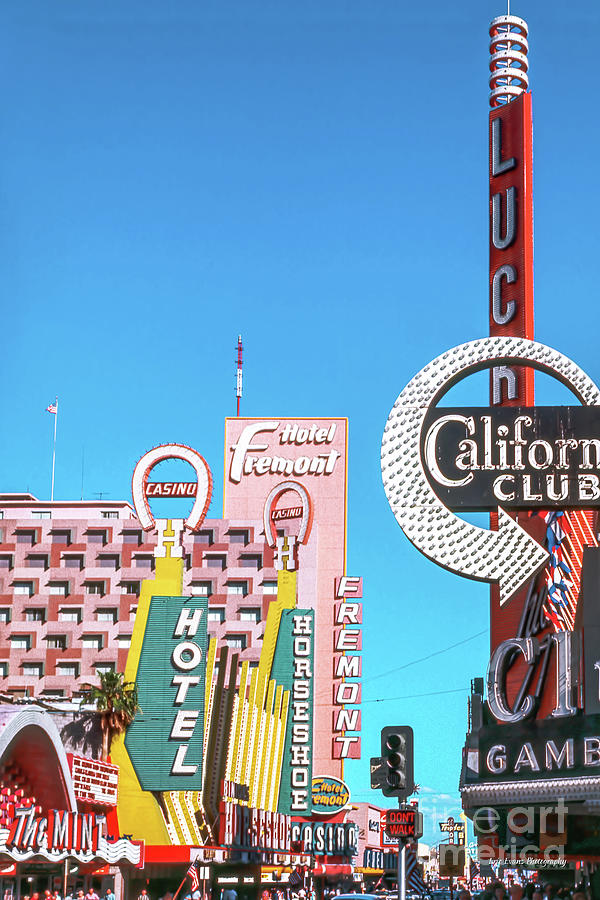 Fremont Street California Club and Lucky Casino in the Afternoon 1960s Photograph by Aloha Art