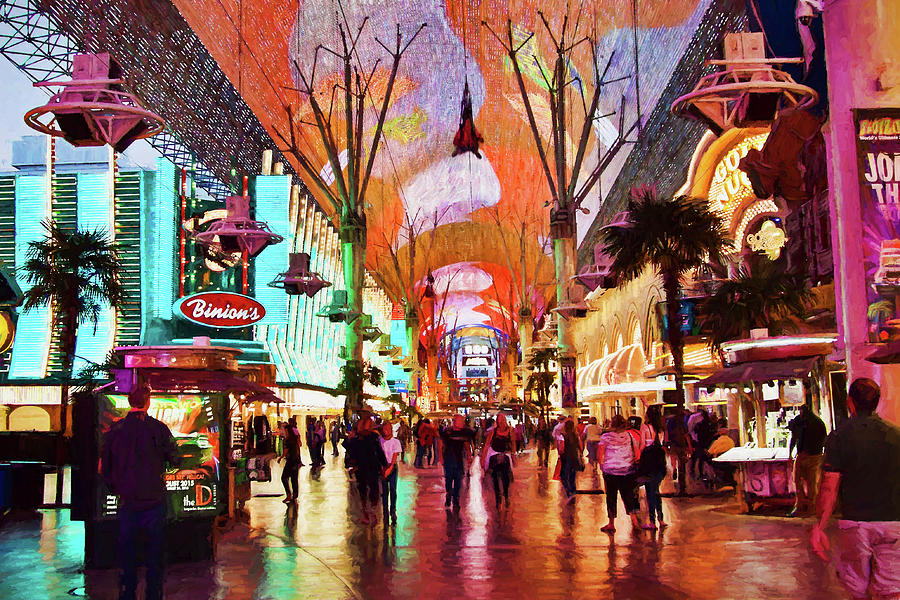 Fremont Street Experience Las Vegas Perspective Mixed Media by Tatiana Travelways