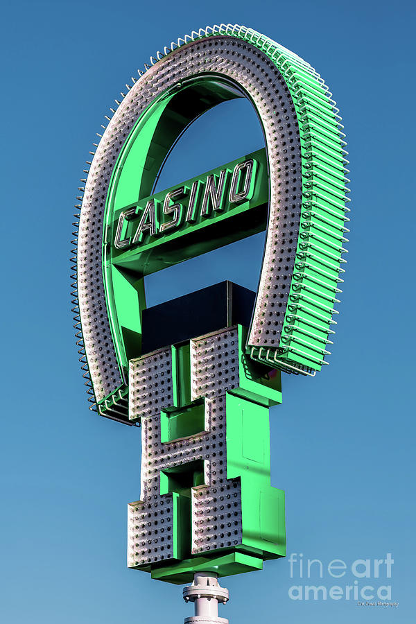 Las Vegas Photograph - Fremont Street Horseshoe Casino Sign Afternoon Green by Aloha Art