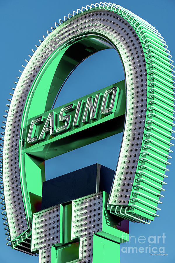 Las Vegas Photograph - Fremont Street Horseshoe Casino Sign Afternoon Green Zoom by Aloha Art