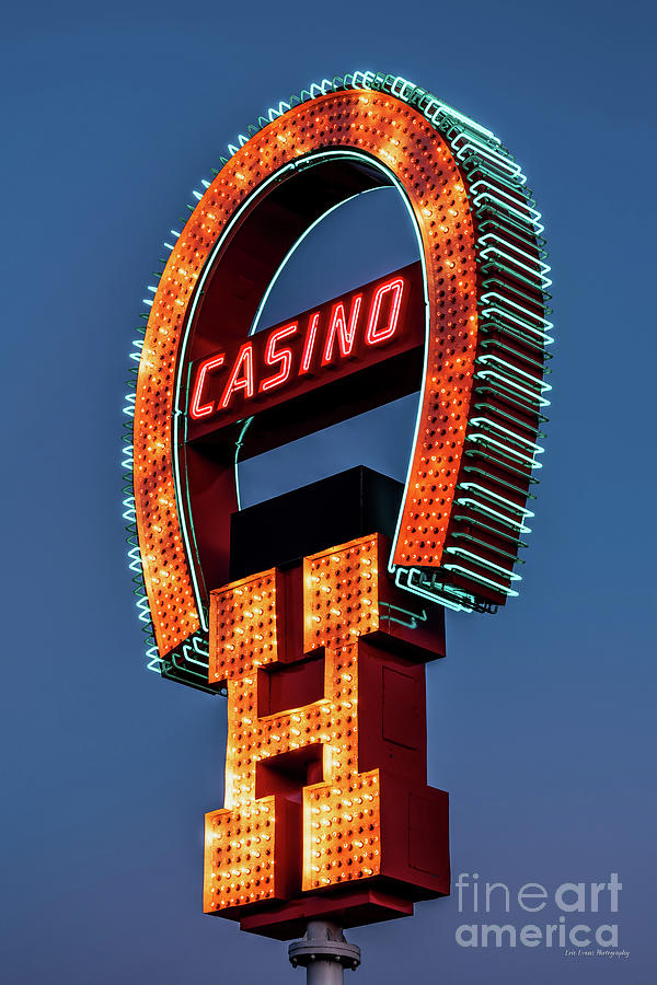 Fremont Street Horseshoe Casino Sign Dusk Light Photograph by