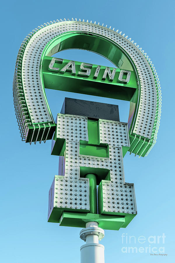 Las Vegas Photograph - Fremont Street Horseshoe Casino Sign Front Afternoon Green by Aloha Art