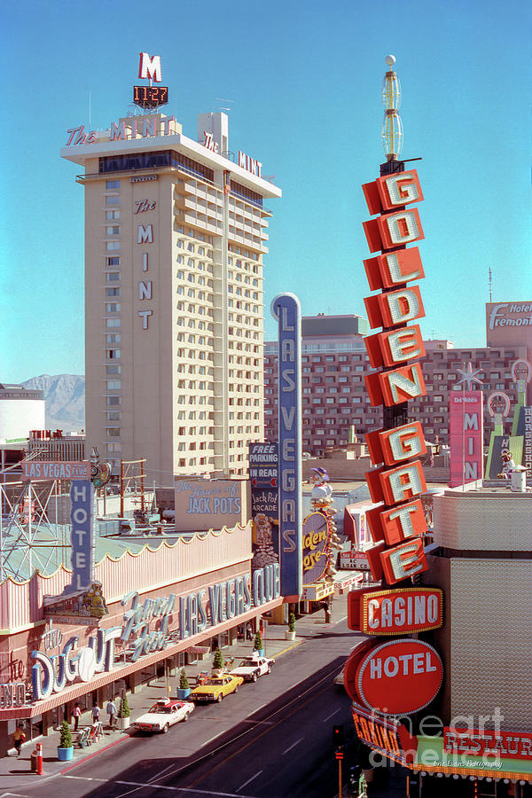 Fremont Street Las Vegas Club The Mint Aftenoon Elevated 1975 Photograph by Aloha Art