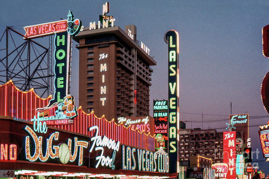 Fremont Street Las Vegas Club The Mint Casino at Dusk 1970 Photograph by Aloha Art