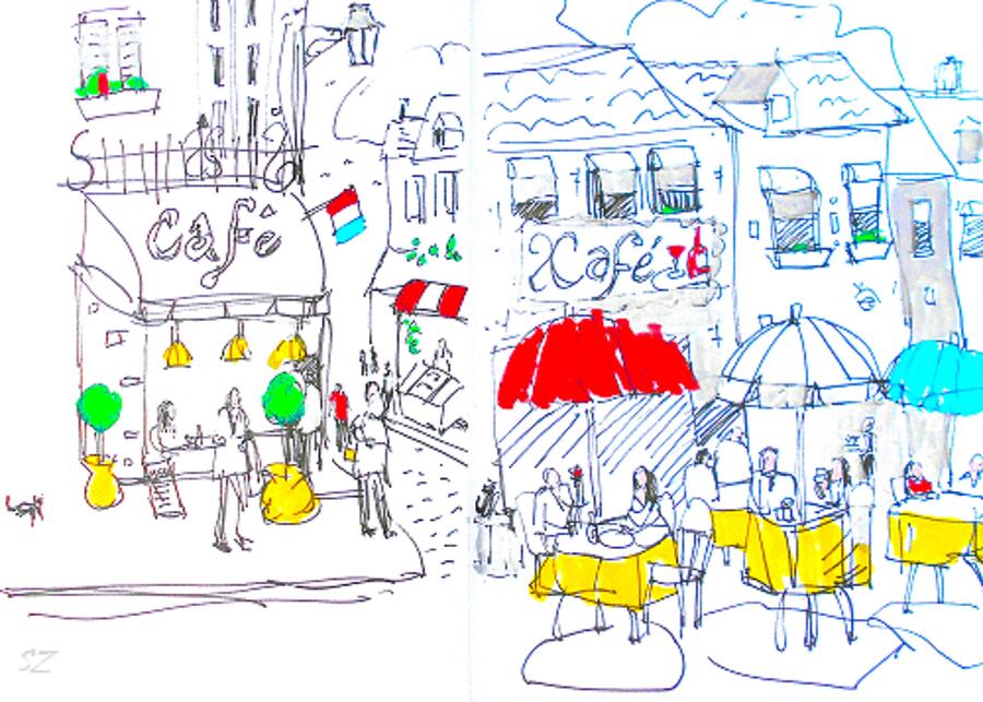 Umbrella Drawing - French Bistro by Samuel Zylstra