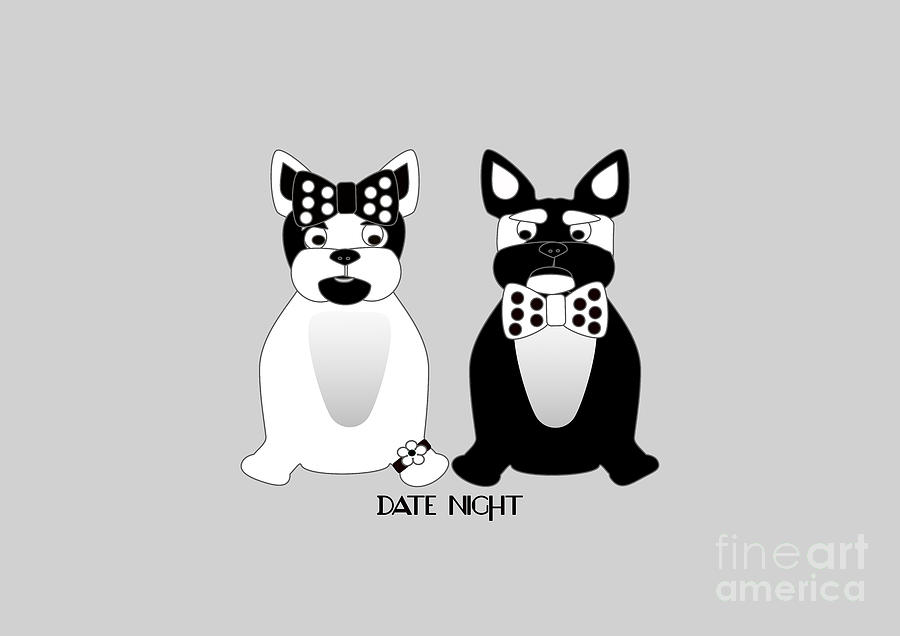 French Bulldog Date Night in Black and White  Digital Art by Barefoot Bodeez Art