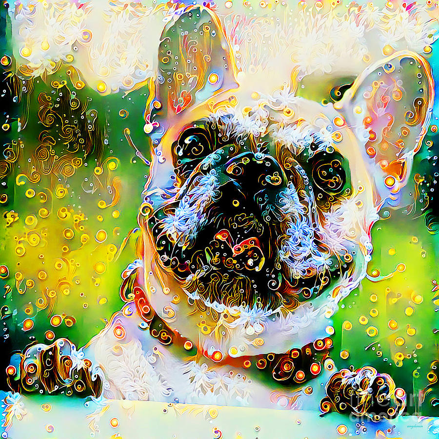 French Bulldog In Vibrant Whimsical Colors 20200721v2 square Photograph by Wingsdomain Art and Photography