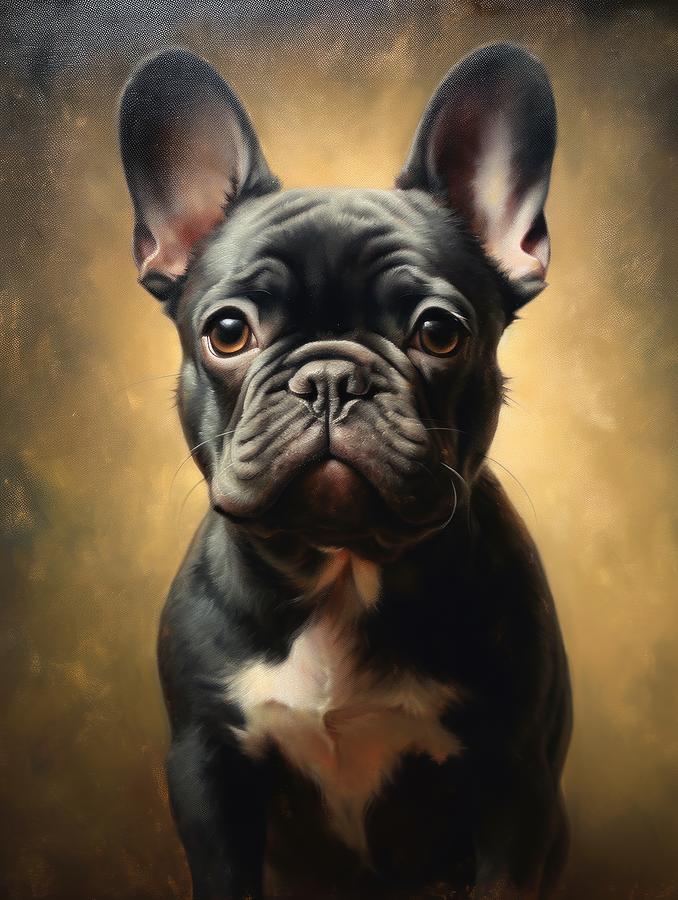 Black And White Painting - French Bulldog Portrait by Land of Dreams