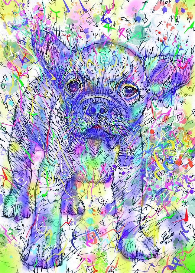 French Bulldog Painting - FRENCH BULLDOG PUPPY - watercolor and inks portrait .1 by Fabrizio Cassetta