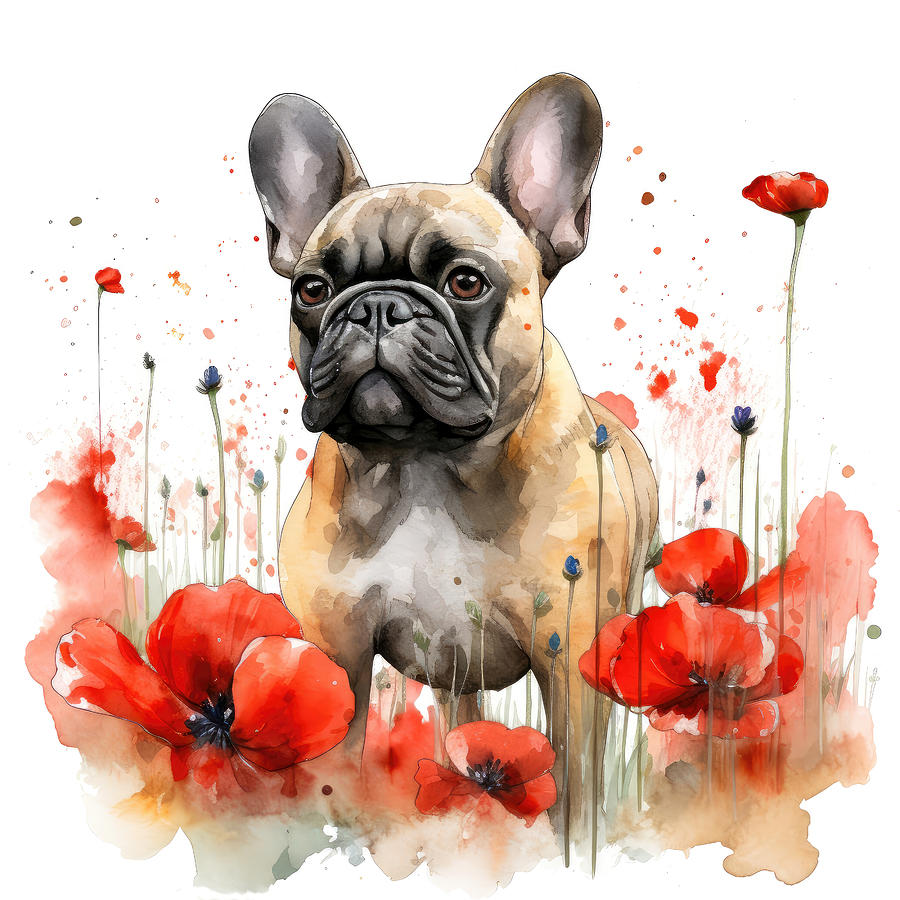 French Bulldog standing in a field of wildflowers Digital Art by Carl H Payne