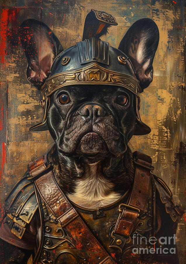 French Bulldog - wearing the attire of a Roman praetorian guard Painting by Adrien Efren