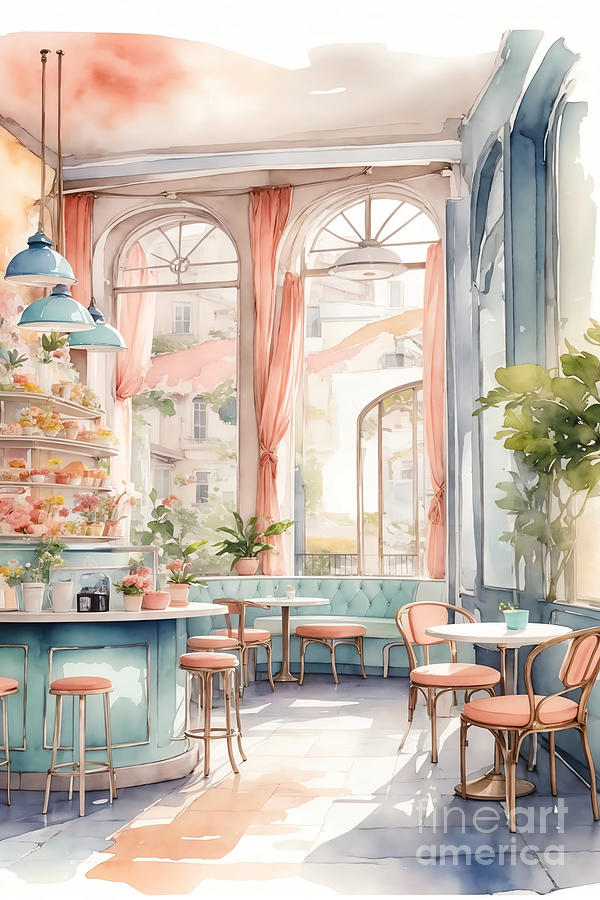 French Cafe Inside Digital Art by Michelle Meenawong