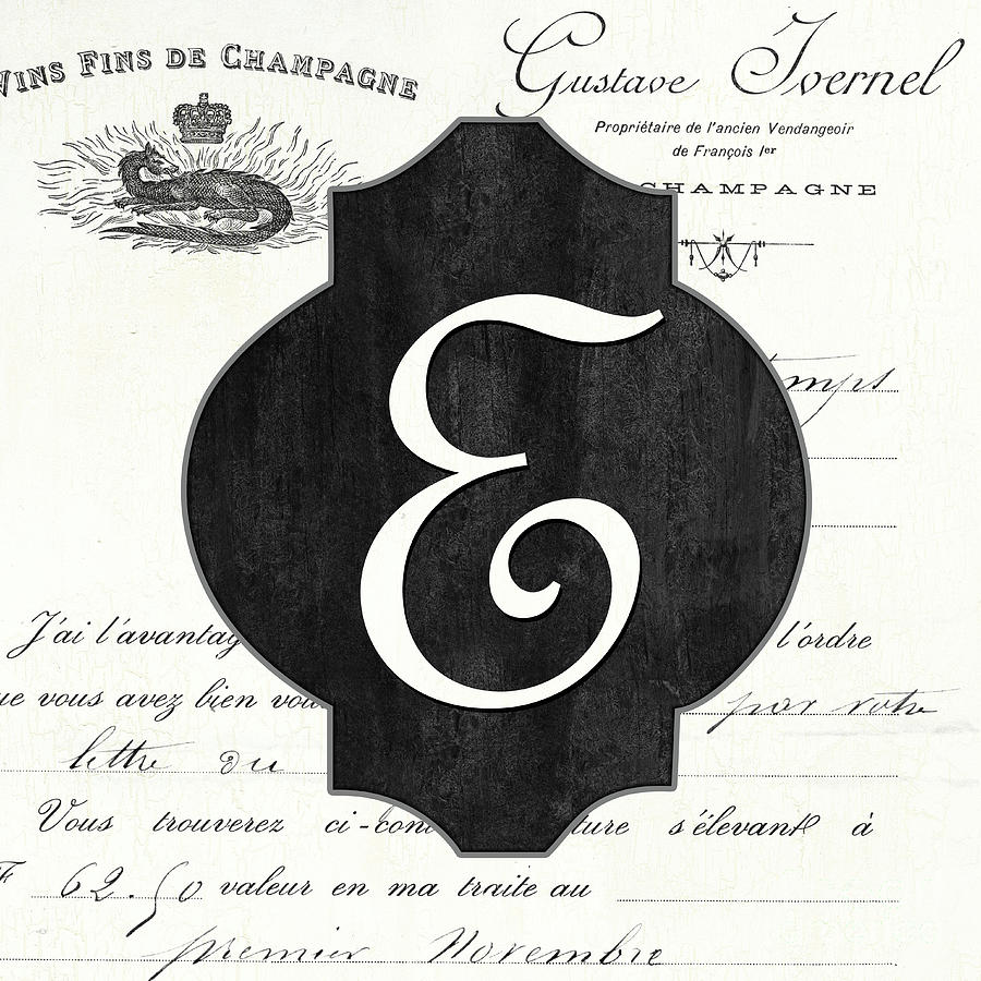 Typography Painting - French Champagne Monogram E by Debbie DeWitt