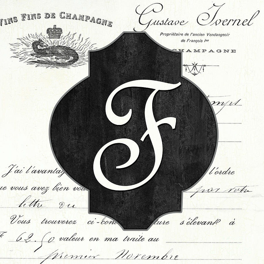 French Champagne Monogram F Painting
