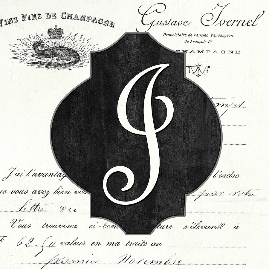 French Champagne Monogram J Painting