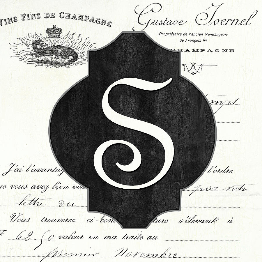 Typography Painting - French Champagne Monogram S by Debbie DeWitt