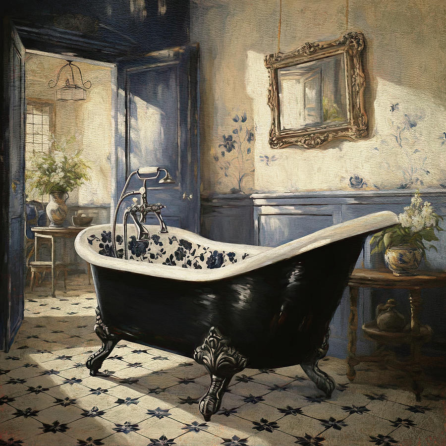 French Country Blue Bathroom  Digital Art by Maria Angelica Maira