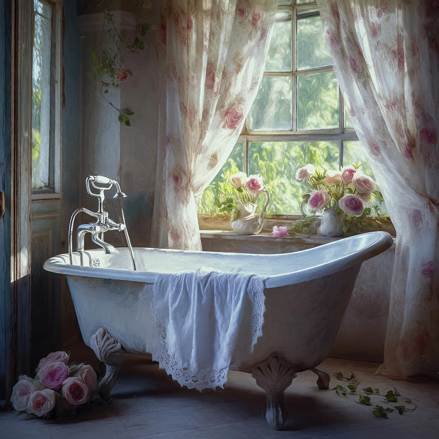 French Country Cottage Bath Digital Art by Maria Angelica Maira