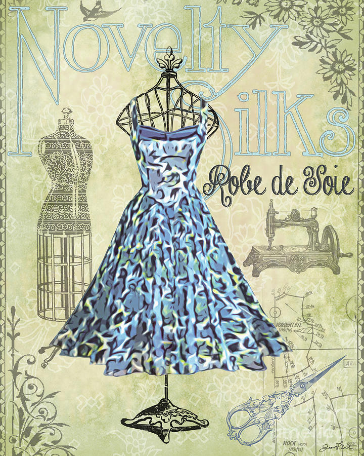 Typography Digital Art - French Dress Shop-B by Jean Plout