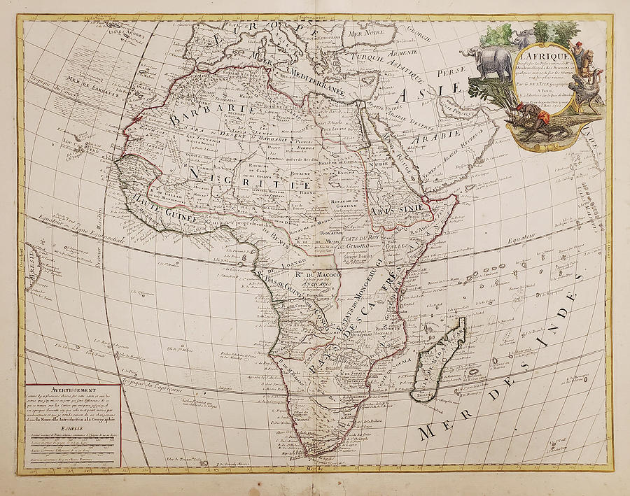 French Historical Map of Africa Drawing by Guillaume Delisle | Fine Art ...