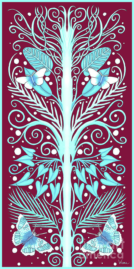 French Inspired Design in Red and Turquoise with Butterflies Tapestry - Textile by Lise Winne