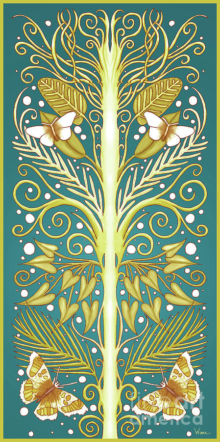 French Inspired Design in Turquoise and Gold Tapestry - Textile by Lise Winne