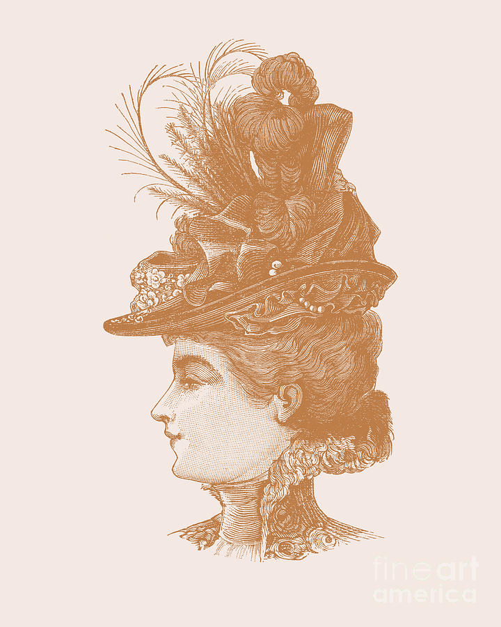 Vintage Digital Art - French lady with feathered hat by Madame Memento