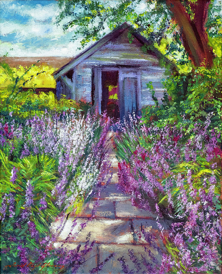 French Lavender Garden Shed Painting by David Lloyd Glover