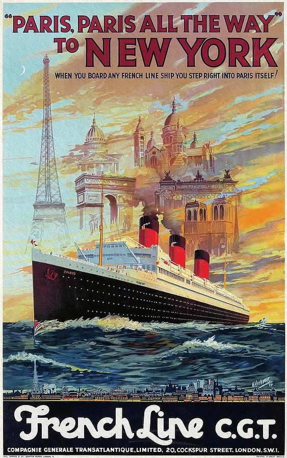 French Line Paris to New York 1934 Poster Painting by Vincent Monozlay