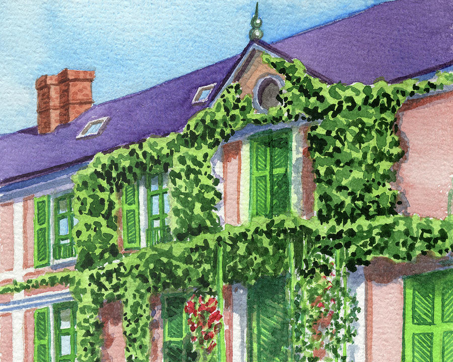 French Mansion With Wall Vines Watercolor  Painting by Irina Sztukowski